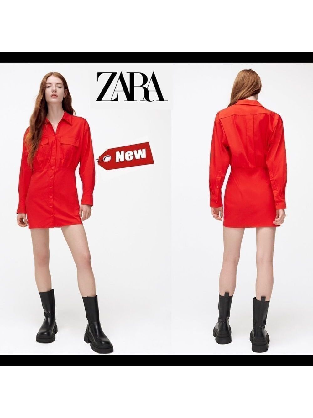 Zara red poplin shirt dress Sz S NWT